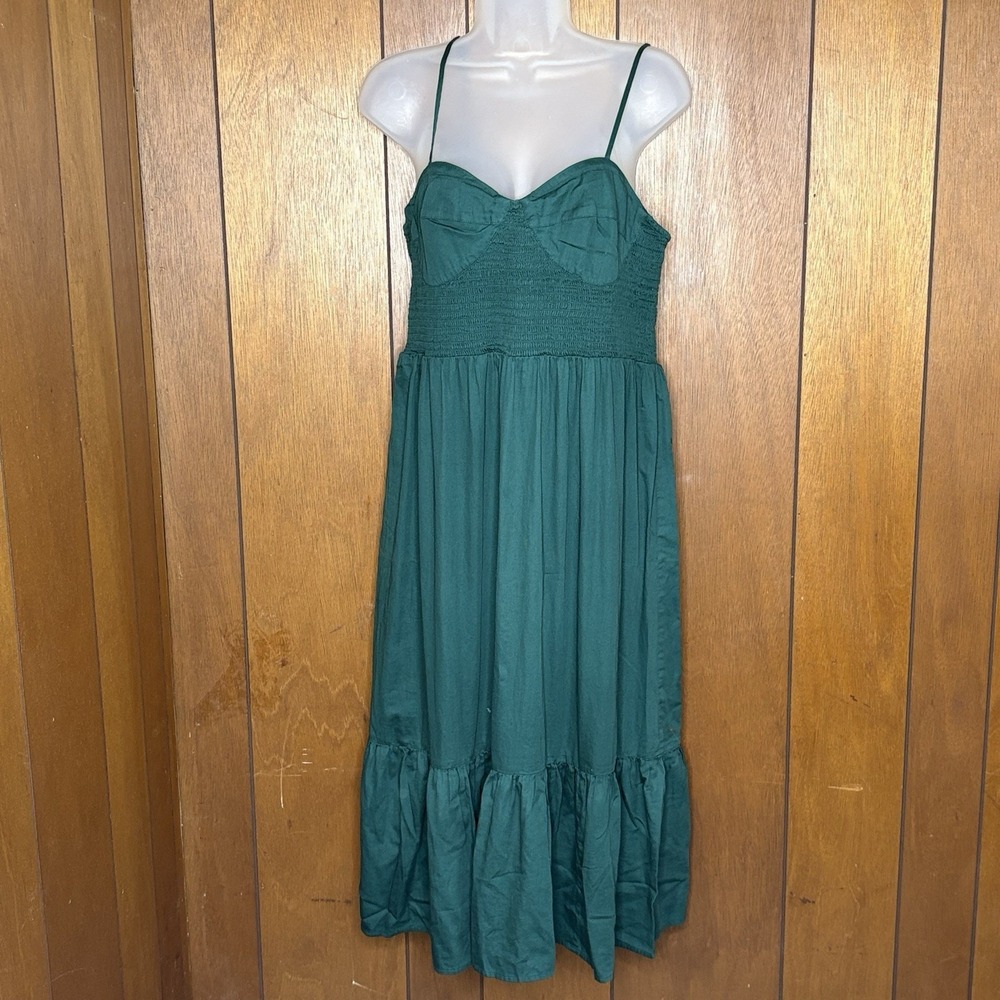 Gap Sweetheart Dress Womens‎ L Green Smocked Bodice Ruffle Hem Cottagecore Fairy